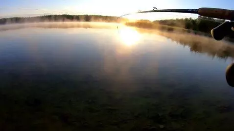 AI Video from prompt: AI Video of POV fishing at serene lake during go
