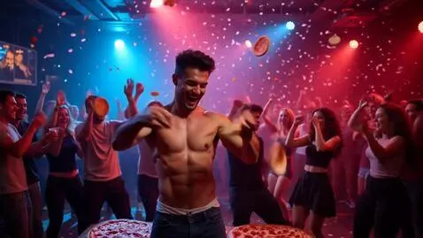 AI Video from prompt: A really buff man making pizza at the night club