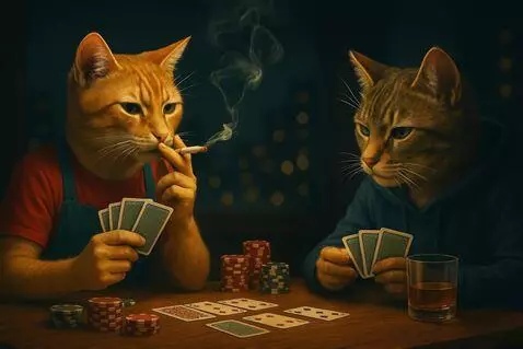 AI Video from prompt: Juegan poker,se miran,fuma,cinematografico