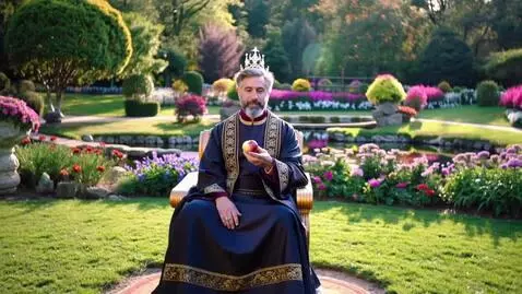 AI Video from prompt: A king eat apple in his colorful garden