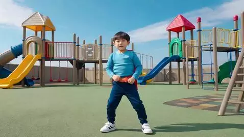 AI Video from prompt: a kid playing in a playground innocently makes a