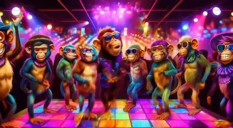 AI Video from prompt: A bunch of monkeys dancing in a nightclub