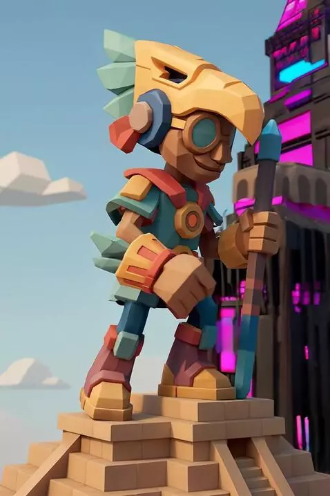 AI Video from prompt: aztec warrior walking among a futuristic cyberpu