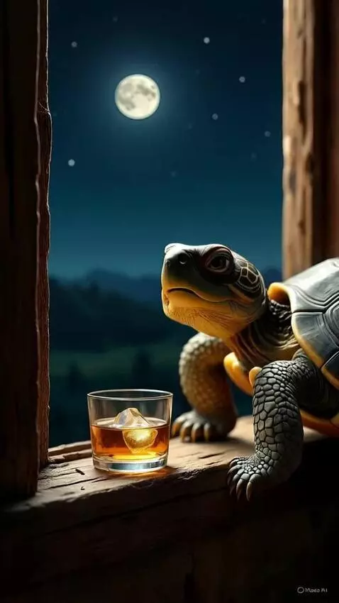 AI Video from prompt: The turtle closes his eyes, sighs deeply and loo