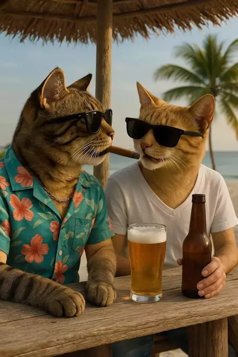AI Video from prompt: Toman cerveza,fuma,risas,cinematografico,camara 