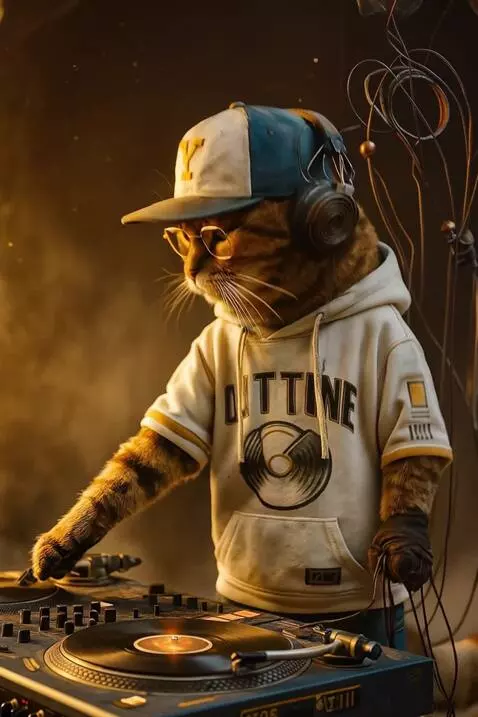 AI Video from prompt: Toca  lentamente la consola Dj ,se balancea lent