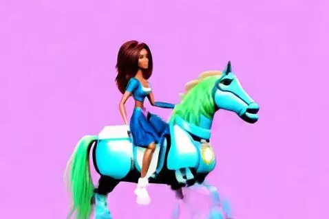 AI Video from prompt: barbie riding a robot horse in the metaverse