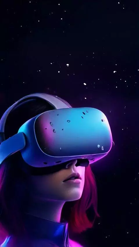 AI Video from prompt: A beautiful young girl takes off her Virtual rea