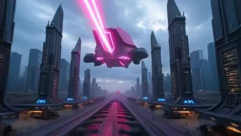 AI Video from prompt: suddenly a pink portal opens in gray blue futuri