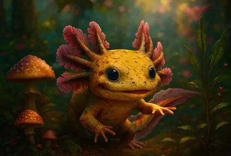 AI Video from prompt: A tiny axolotl escaping its tiny glass tank and 