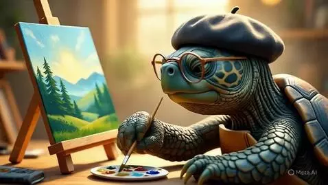 AI Video from prompt: The turtle is painting on the painting and dips 