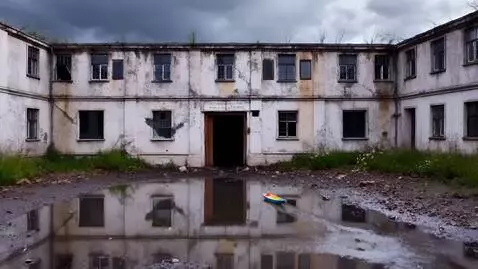 AI Video from prompt: A girl launches a boat into a puddle under a sch