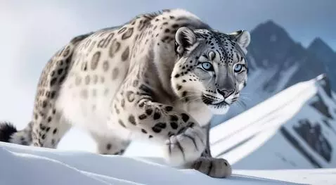 AI Video from prompt: snow leopard leaps from snowdrift onto siberian 