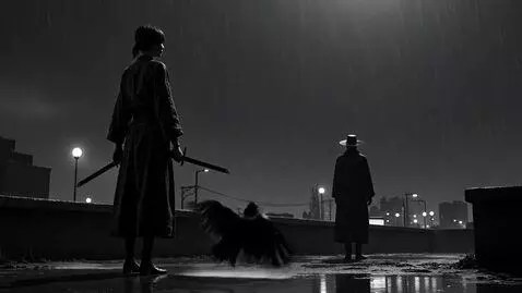 AI Video from prompt: Japanese anime noir, black and white, 6 seconds,