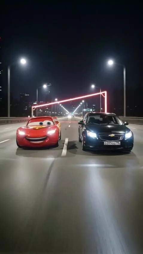AI Video from prompt: These cars are driving on a nighttime neon highw