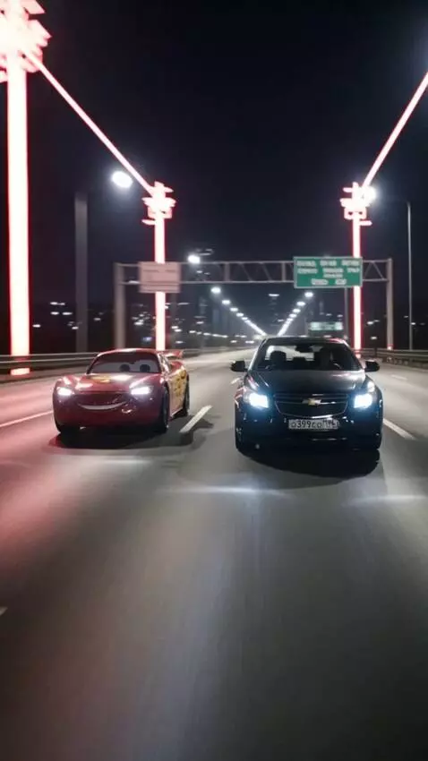 AI Video from prompt: These cars are driving on a nighttime neon highw