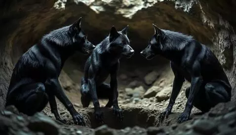 AI Video from prompt: Three wolf-kind creatures talk to each other