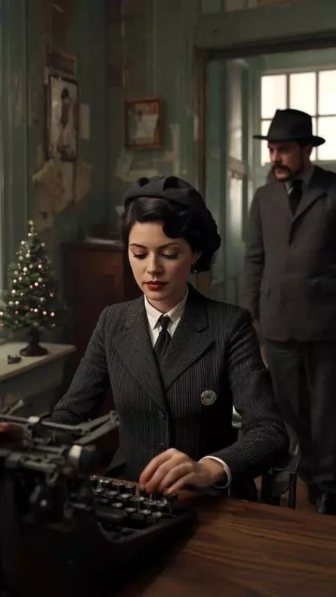 AI Video from prompt: A woman is typing on an antique typewriter. A ma