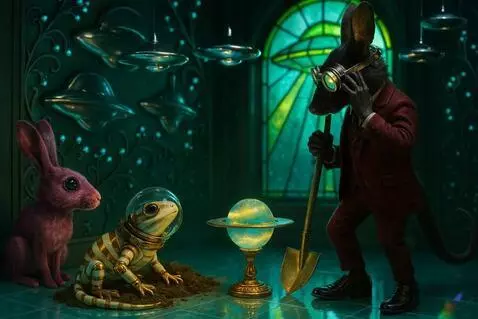 AI Video from prompt: The saturn light spins. The rabbit removes the n