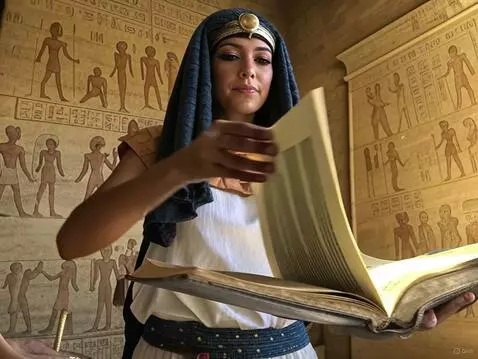 AI Video from prompt: Show a woman opening up the page of the book The