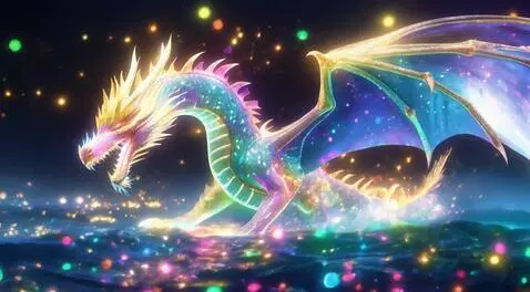 AI Video from prompt: Bright and shining scales on a dragon made of gl