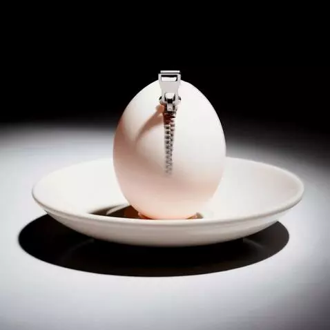 AI Video from prompt: A single pristine white egg rests on a simple wh