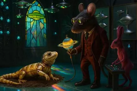 AI Video from prompt: The newt crawls to the rats and takes the rotati