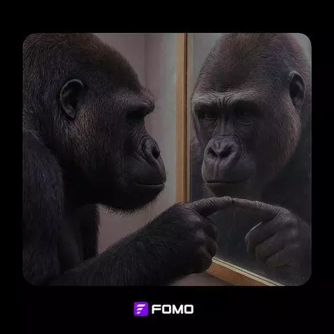 AI Video from prompt: fomo ape motivating himself to join the fomo aca