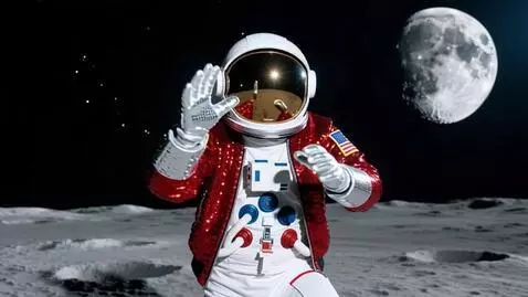 AI Video from prompt: An astronaut with silver sequin gloves and a red
