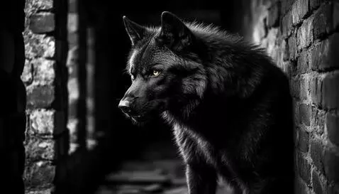 AI Video from prompt: Black werewolf sadly watches afar