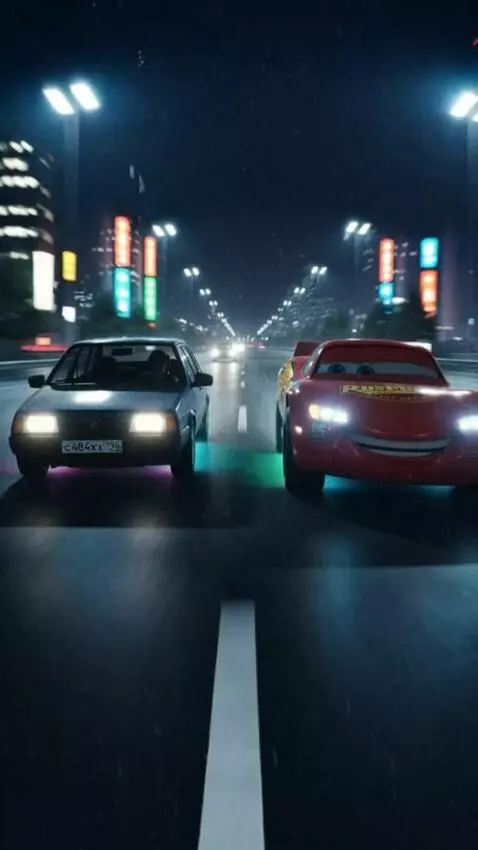 AI Video from prompt: Night neon track. The camera shoots the front of