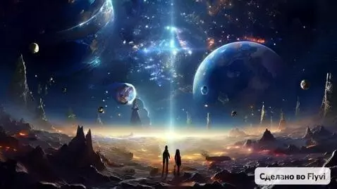 AI Video from prompt: the human figures are moving toward the planets