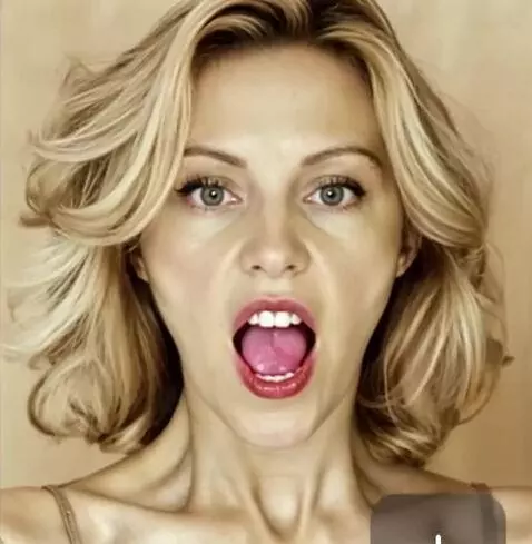 AI Video from prompt: Looking at viewer mouth wide open sticking out t