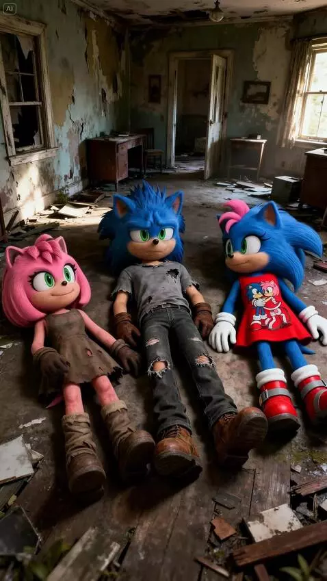 AI Video from prompt: cả nhà vui vẻ, nhóc sonic và amy rose ôm sonic r