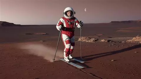 AI Video from prompt: A man on Mars is skiing.