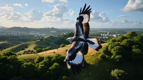 AI Video from prompt: A majestic Hawk soars with graceful, motionless 