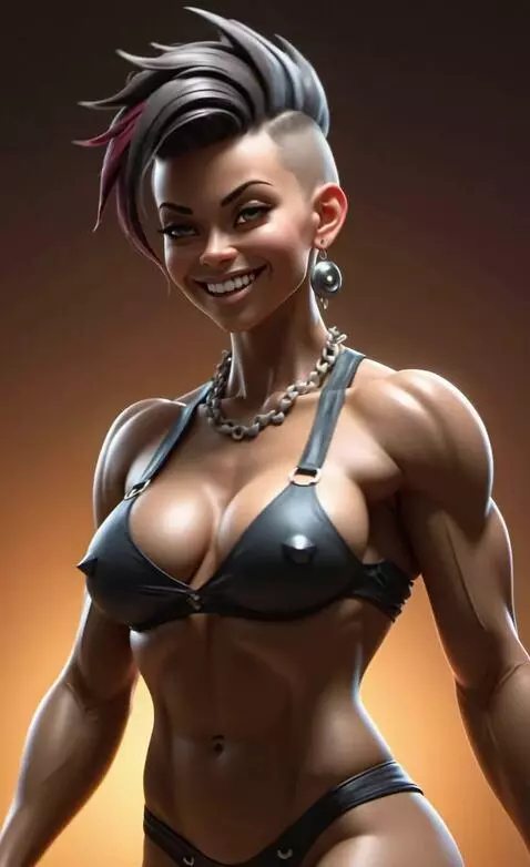 AI Video from prompt: Turns, shakes her head from side to side, smiles