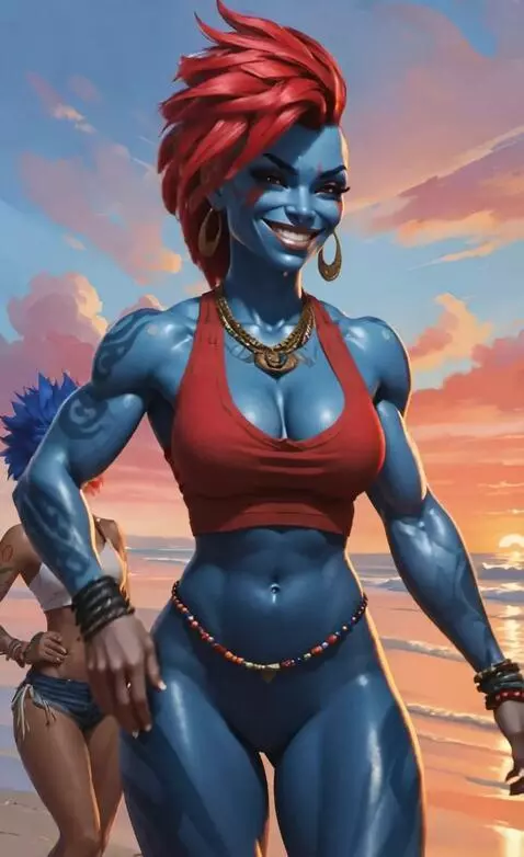 AI Video from prompt: Turns, shakes her head from side to side, smiles