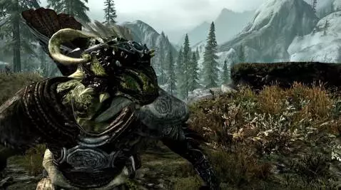 AI Video from prompt: Argonian dude stops in his tracks looks ahead wh