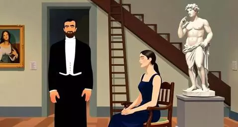 AI Video from prompt: мужчина поет, женщина тоже поет и статуя тоже по