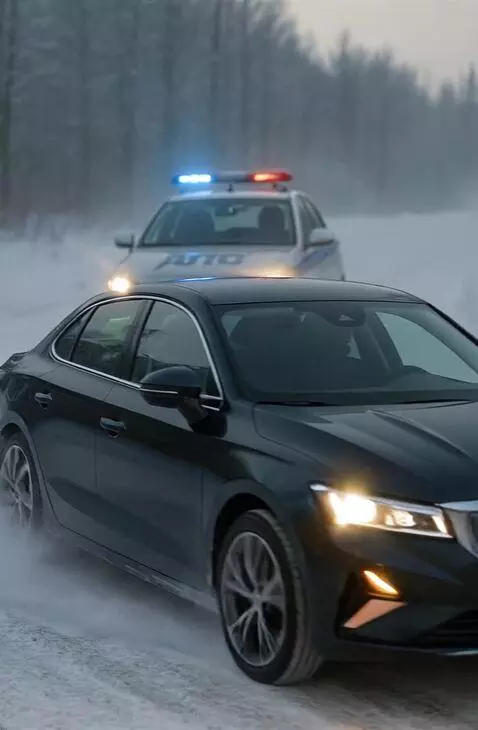 AI Video from prompt: In slow motion, a sleek black sedan drifts on a 