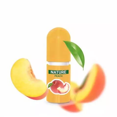 AI Video from prompt: A peach-scented hygienic lipstick stands on a pe