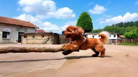 AI Video from prompt: A whimsical cartoon poodle is enthusiastically d