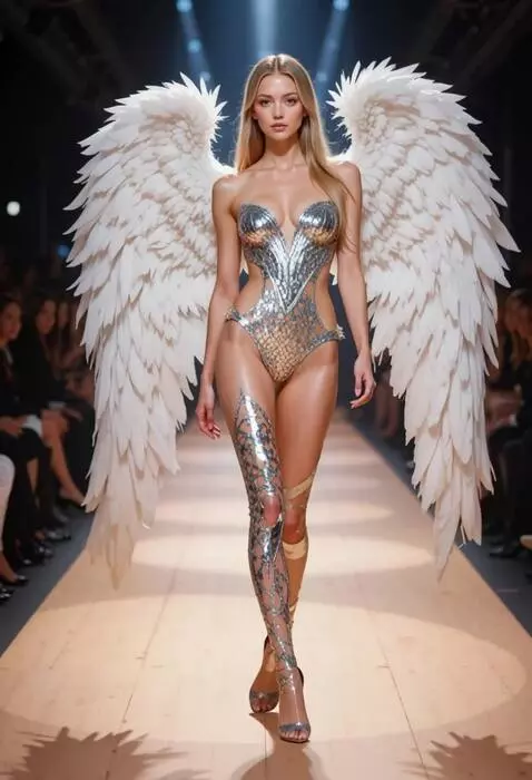 AI Video from prompt: The person walks confidently down the runway wit