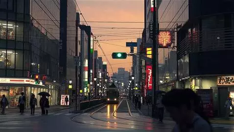 AI Video from prompt: Tokyo street fades from day to sunset