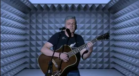 AI Video from prompt: Гитарист медленно играет на гитаре и медленно по