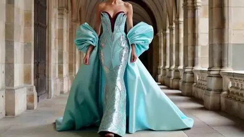 AI Video from prompt: Un fotomodel defilează printre aleile unui caste