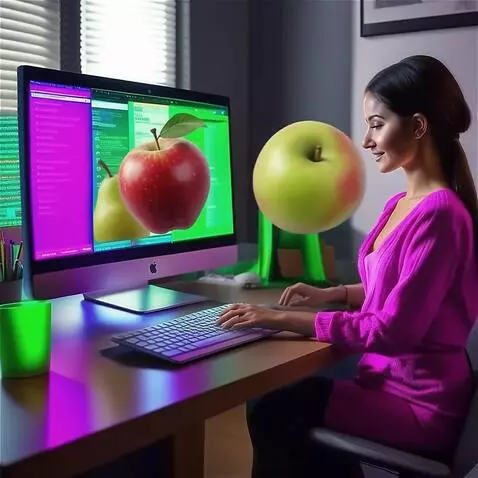 AI Video from prompt: из монитора вылетают яблоки, груши и сливы