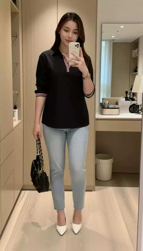 AI Video from prompt: wanita itu berpose seakan-akan mereview baju yya