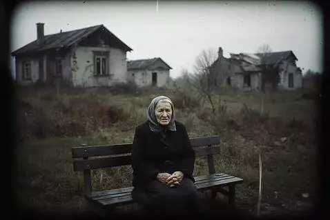 AI Video from prompt: Деревня Саповка.  Старая женщина, грустно говори